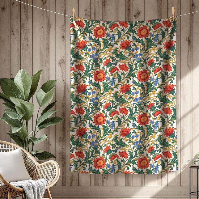 Moderne William Morris Style Rich botanische Motiv Fleecedecke (Modern William Morris Style Rich Botanical Motifs Fleece Blanket)