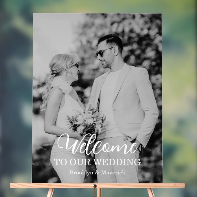 Moderne Willkommensfoto-Hochzeit Acrylschild (Neutral)