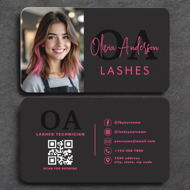 Moderne Wimpern-Tech-QR-Code-Foto Visitenkarte (Von Creator hochgeladen)