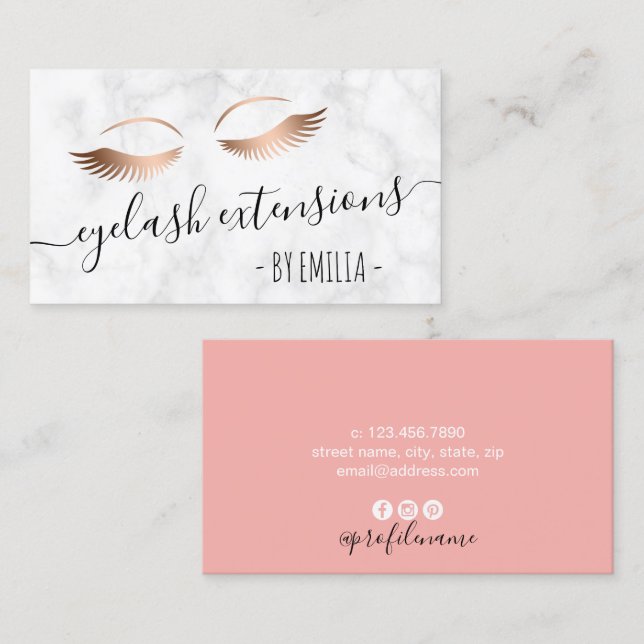 Moderne Wimpernverlängerungen aus weißem Marmor Ro Visitenkarte (Vorne/Hinten)