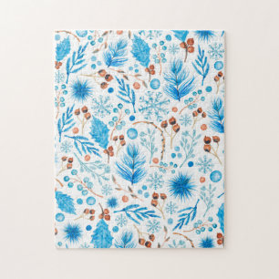 Moderne Winter-Aquarellblätter und -Beeren Puzzle