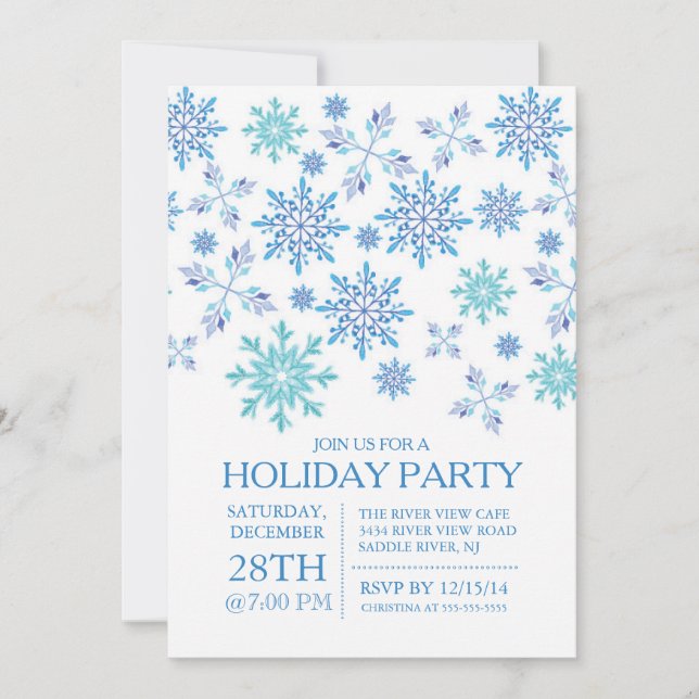 Moderne Winter Blue Snowflakes Urlaubsparty Einladung (Vorderseite)
