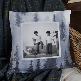 Moderne Winter Blue Trees & Foto Throw Kissen