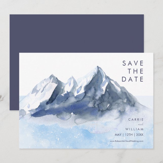 Moderne Winter-Gebirgs-Hochzeit Save The Date (Vorne/Hinten)