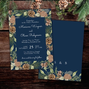 Moderne Winter Pine Navy Blauer Eleganter Hochzeit Einladung