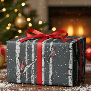 Moderne Winter-Schwarze Kardinal-Verschneite Birke Geschenkpapier