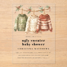 Moderne Winter Ugly Sweater Baby Dusche Acryleinladungen