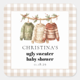 Moderne Winter Ugly Sweater Baby Dusche Quadratischer Aufkleber