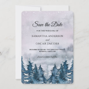 Moderne Winter-Wasserfarbe-Wald Blau Datum speiche Save The Date