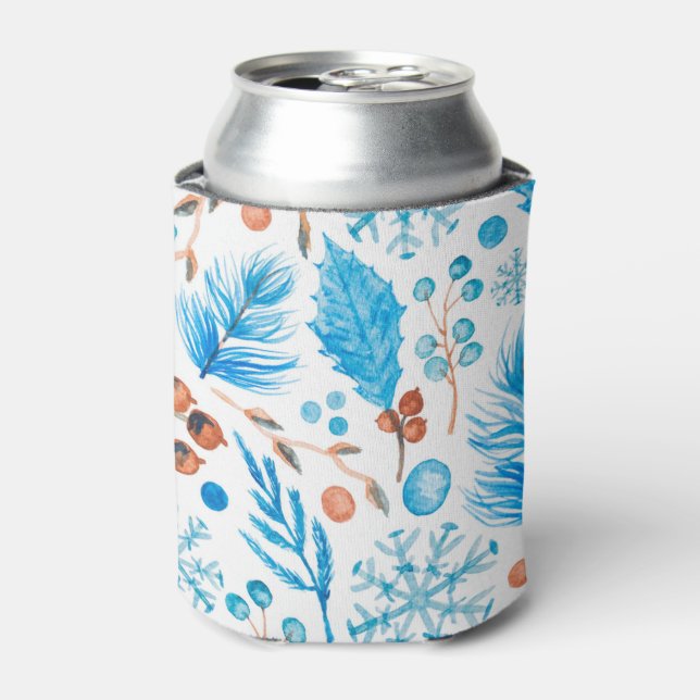 Moderne Winter Watercolor-Blätter und Berries Dosenkühler (Kanne Vorderseite)