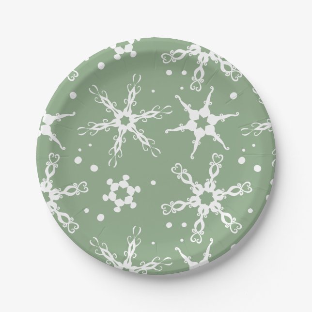 Moderne Winterferienplatte Snowflake Pappteller (Vorderseite)