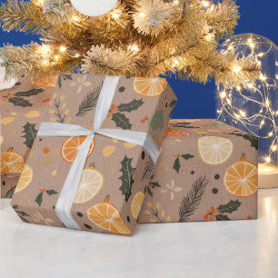 Moderne wintergetriebene Citrus Kraft Geschenkpapier