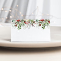 Moderne Winterhochzeit - Platzkarte Evergreen