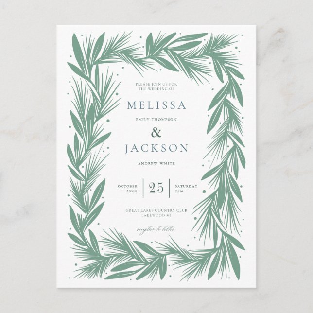 Moderne Winterkranz-Rahmen mit Grün Postkarte (Vorderseite)