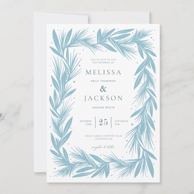 Moderne Winterkränzkleider-Hochzeit Einladung (Vorderseite)