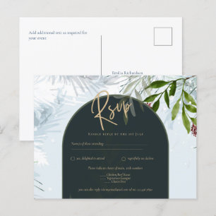 Moderne Winterlandschaft HochzeitGold Text Aquamar Postkarte
