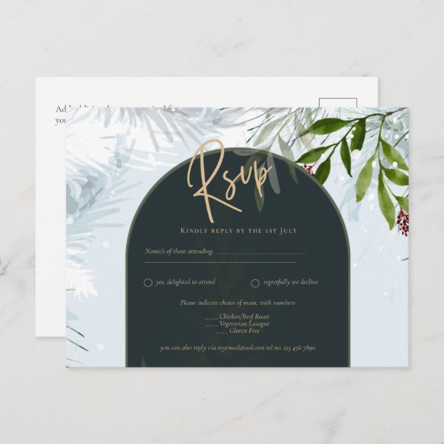 Moderne Winterlandschaft HochzeitGold Text Aquamar Postkarte (Vorne/Hinten)