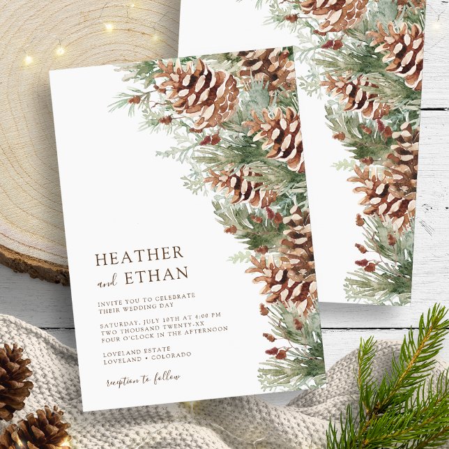Moderne Winterpine-Hochzeit Einladung (Modern Pine Watercolor Wedding Invitation by Painted Paperie
)