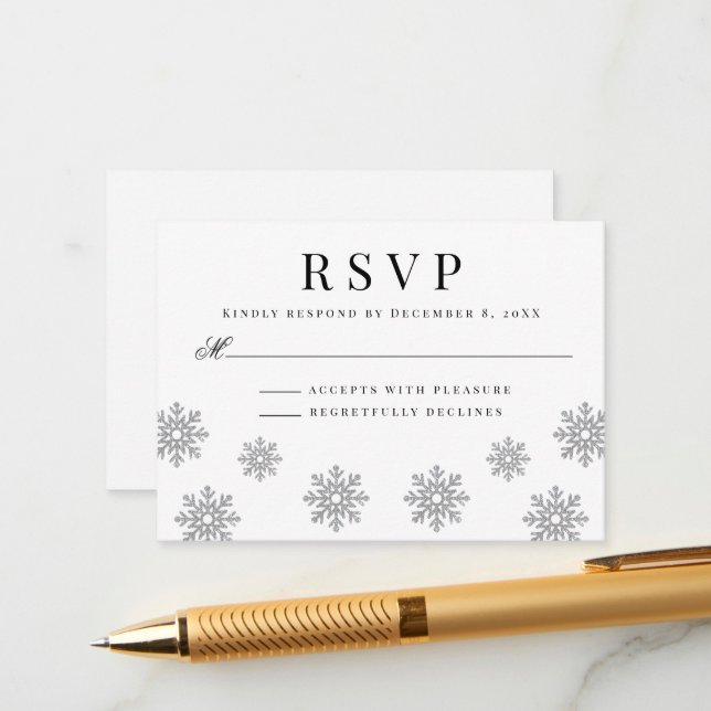 Moderne Winterschneeflocken-Hochzeitkarte Begleitkarte (Vorderseite/Rückseite Beispiel)