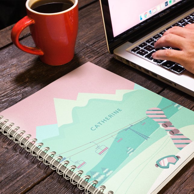 Moderne Winterskipisten mit Snowboard Personalisie Notizbuch (Von Creator hochgeladen)