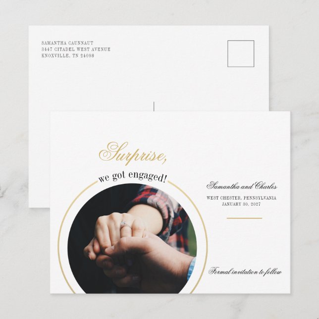 Moderne wir haben eine Verlobte Foto-Engagement-Pa Einladungspostkarte (Vorne/Hinten)