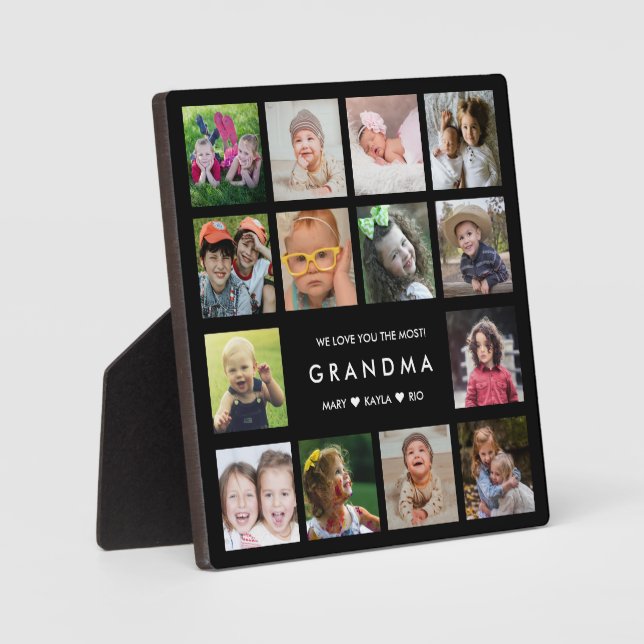 Moderne wir Liebe Sie Oma 14 FotoCollage Black Fotoplatte (Vorderseite)