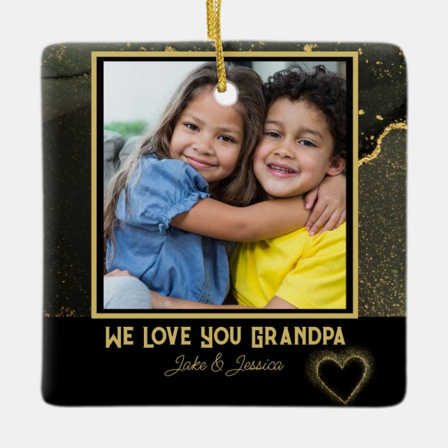 Moderne Wir Liebe Sie Opa Schwarz-Gold-Foto Keramikornament (Vorderseite)