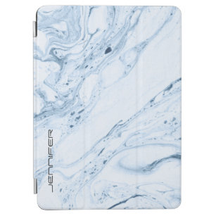 Moderne Wirbel aus blaugrauem und weißem Marmor iPad Air Hülle