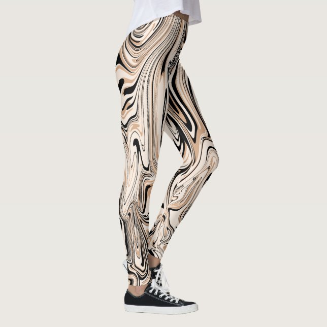 Moderne Wirbel Watercolor Brown Black Pattern Leggings (Rechts)