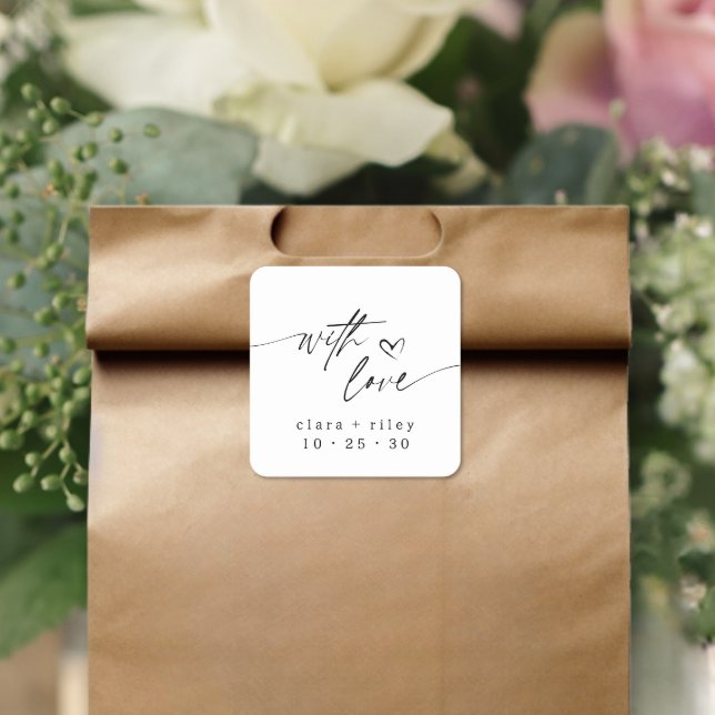 Moderne WIth Liebe Elegantes Script Heart Wedding Quadratischer Aufkleber (Von Creator hochgeladen)