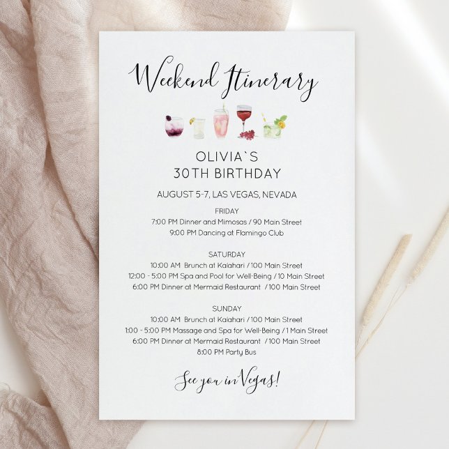 Moderne Wochenend-Geburtstags-Reiseplan-Einladung (Modern Weekend Birthday Itinerary Invitation)
