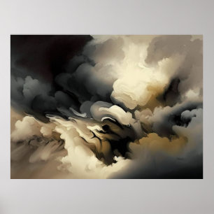 Moderne Wolken Abstrakt Schwarz-weiß Grau Poster