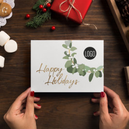 Moderne Wraath Your Logo Gold Happy Holidays Feiertagskarte