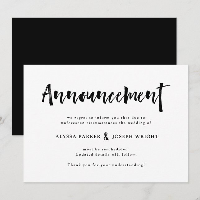 Moderne Wünsche | Hochzeit abgesagt oder verschobe Einladung (Vorne/Hinten)