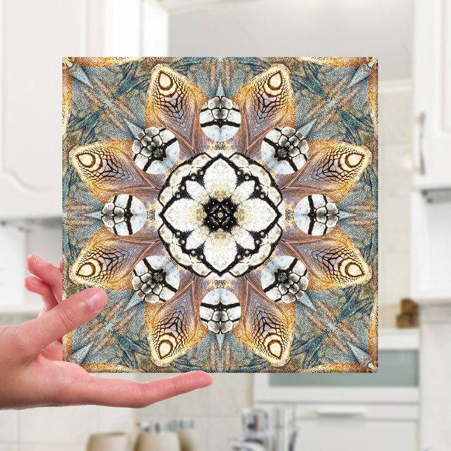 Moderne Wüste Blume Mosaik Naturelemuster Tile Fliese (Tile featuring a geometric design based on original animal skin prints - nature - abstract)
