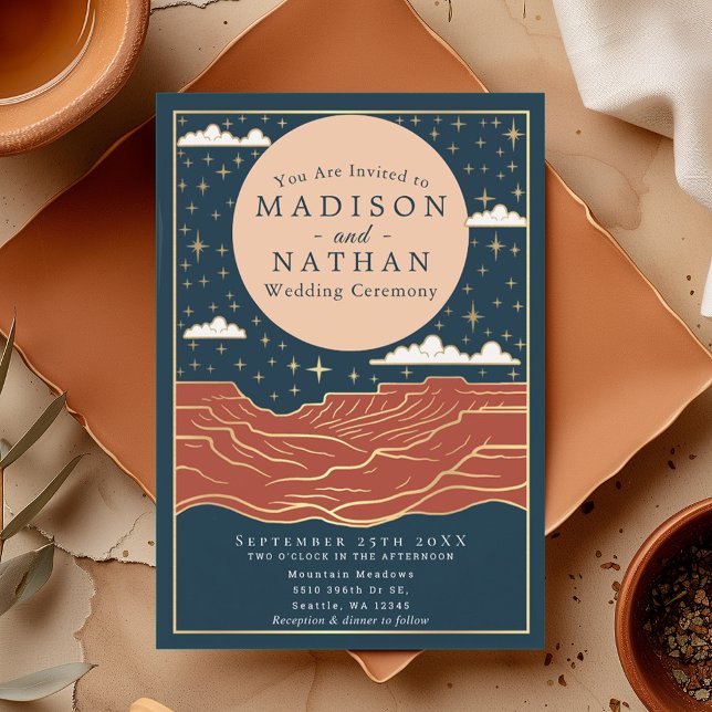 Moderne Wüste Moon Canyon Wedding Einladung (Von Creator hochgeladen)