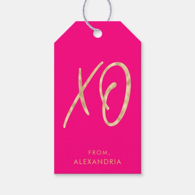 Moderne XO Pink Imitate Gold Valentine's Geschenkt Geschenkanhänger (Vorderseite)