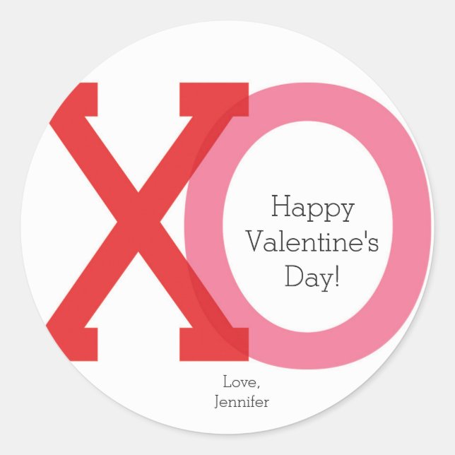 Moderne XO rosa rote Valentine's Custom Stickers (Vorderseite)