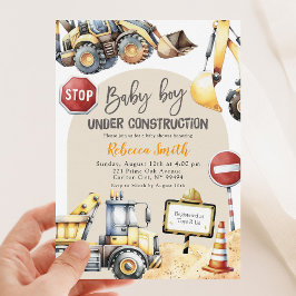 Moderne Yellow Construction Boy Baby Dusche Einladung