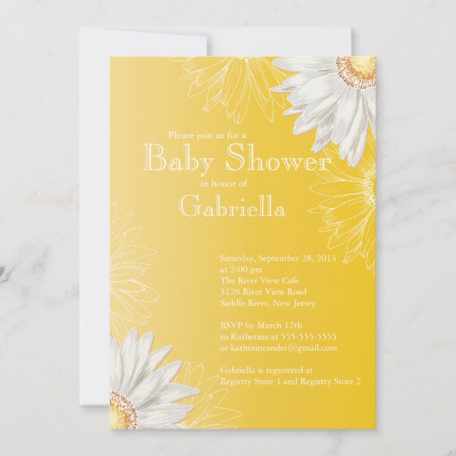 Moderne Yellow & White Gerbera Daisy Baby Dusche Einladung (Vorderseite)