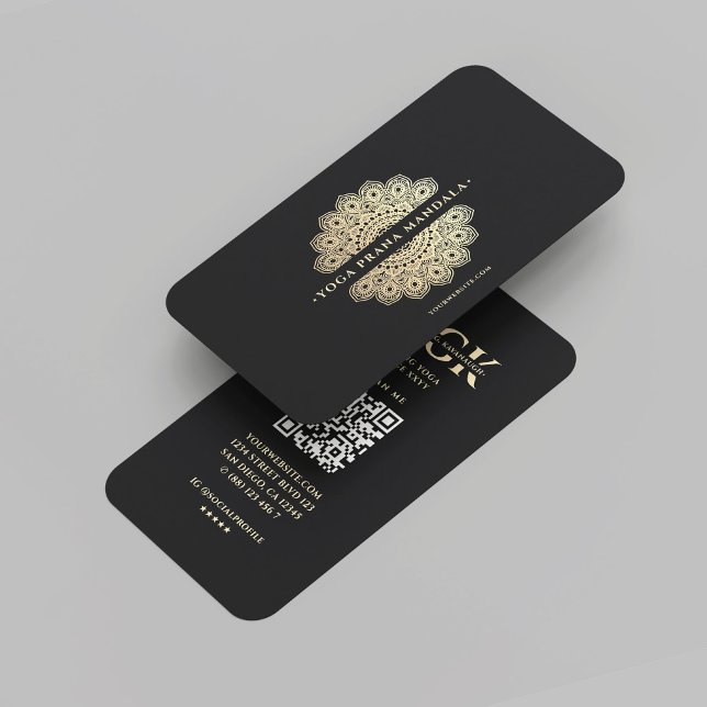 Moderne Yoga Meditation Monogram Black Gold Mandal Visitenkarte (Modern Yoga Meditation Monogram Black Gold Mandala Business Card
)