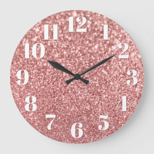 Moderne Zahlen Faux Glitzer Rosa Gold Glitter Große Wanduhr
