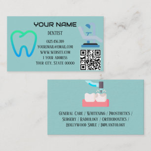 Moderne Zahnarzt-QR-Code-Dienste Mint Blau Visitenkarte
