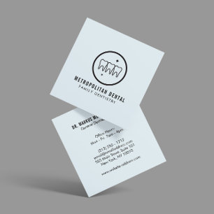 Moderne Zahnzähne schwarzes Logo auf blau Quadratische Visitenkarte