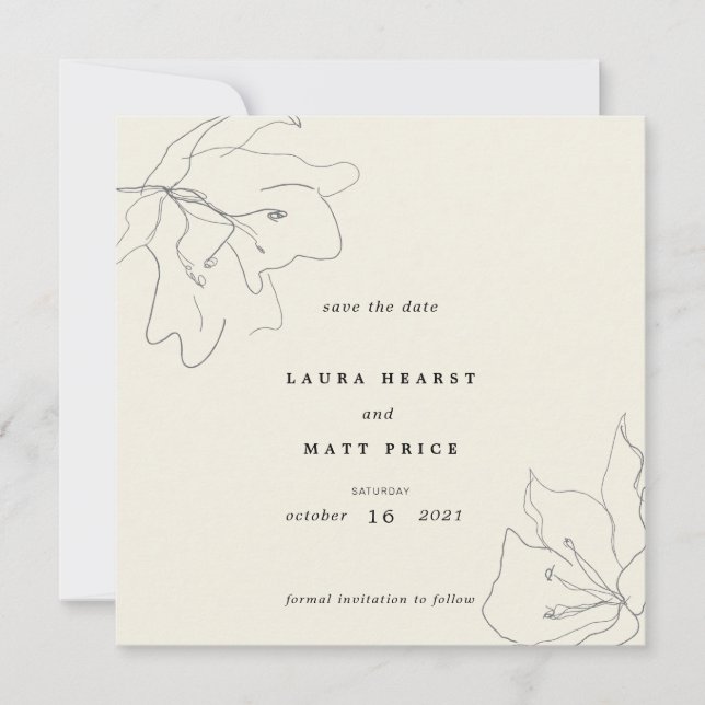 Moderne zarte Eggshell Floral Save The Date (Vorderseite)
