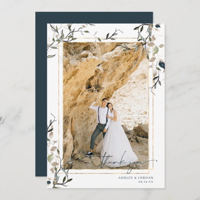 Moderne, zarte Frühjahrsgrüne Hochzeit Dankeskarte (Vorne/Hinten)