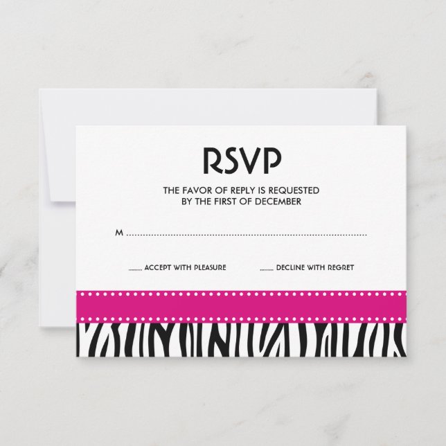 Moderne Zebra Dots Pink Black Response Card RSVP Karte (Vorderseite)