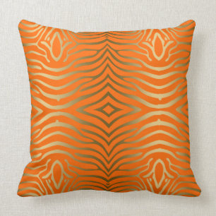 Moderne Zebrastreifen aus Gold und Orange Kissen