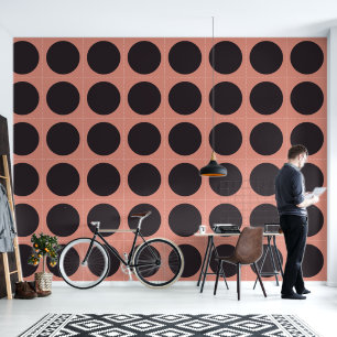 Moderne, zeitgenössische Black Dots Circles & Pink Tapete