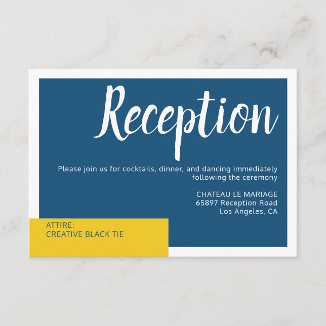 Moderne zeitgenössische blaue und gelbe Hochzeit m Begleitkarte (Vorderseite)